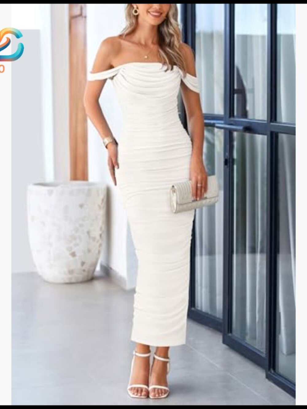 Off Shoulder Ruched Bodycon Maxi Dress Strapless Backless Split Hem - Picture 4 of 7